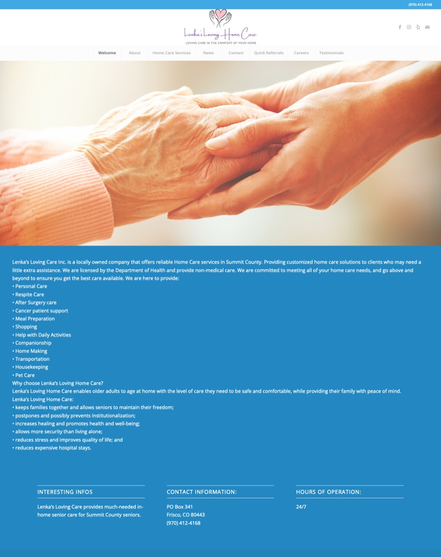 Lenka's Loving Home Care website, designed and hosted by Web Design Freedom